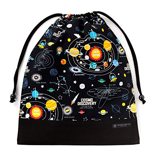 体操服袋 男の子 巾着袋 大 体操服入れ 小学生 お着替え袋 大きめ 太陽系惑星とコスモプラネタリウム(ブラック) カラフルキャンディスタイル N3376200