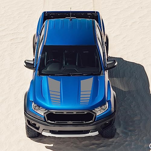 Image of ramuel Compatible with 2PCS Car Hood Cover Vinyl Stripe Stickers Racing Stripes Auto Bonnet Hoods Bumper Decoration Decals Graphics Accessories for Pickup Truck Universal (Grey)