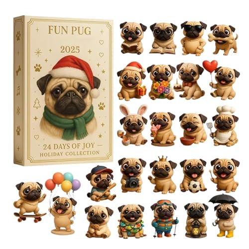 2025 Calendario De Adviento De Navidad Pug | 2D Perros Acrílico 24 Días Decoración Estacional - Calendario De Cuenta Regresiva Pug, Para Amantes De Perros Adultos