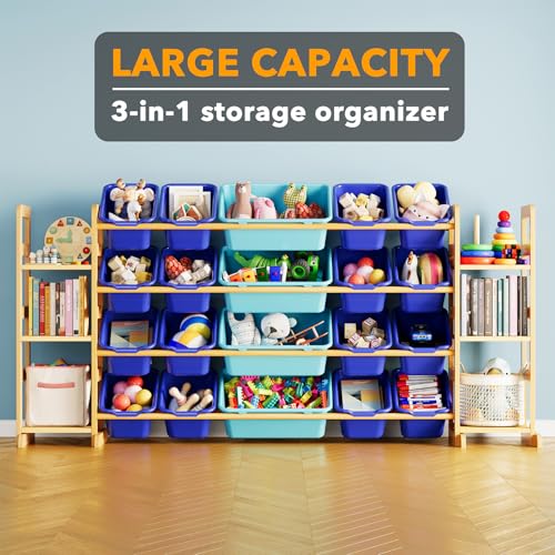 Image of SpaceAid Toy Storage Organizer with 6 Shelves and 20 Bins, Toy Organizers Storage Bookshelf, Kids Bin Shelf Toys Box Bookcase for Bedroom Playroom Organization Room Decor, Blue and Navy Blue