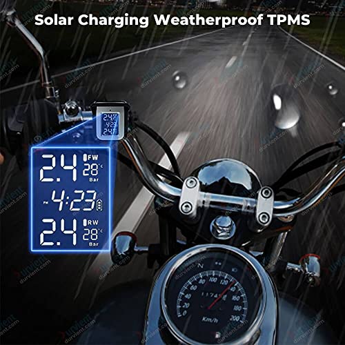 Image of com Solar Powered Motorcycle Tyre Pressure Monitoring System (TPMS) with 2 External Sensors