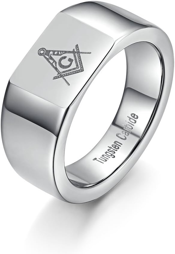 TIANYI Men's Freemason Masonic Laser Tungsten Carbide Wedding Band Signet Ring