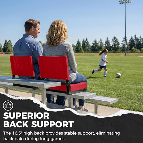 Image of SPORT BEATS Stadium Seats with Back Support Bleacher Chairs with Back and Cushion Thick Padded Bleacher Seats Includes Shoulder Strap Red 2pcs Regular - 17 inch W x 12 inch D x 16.5 inch H