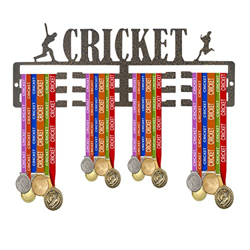 Image of NAITIK CREATION Medal Hanger for Wall - Medal Holder Display Hanger | Holds Up to 45 Medals | Sports Medal Display | Medals Hanger | Premium Antique Golden (Cricket)