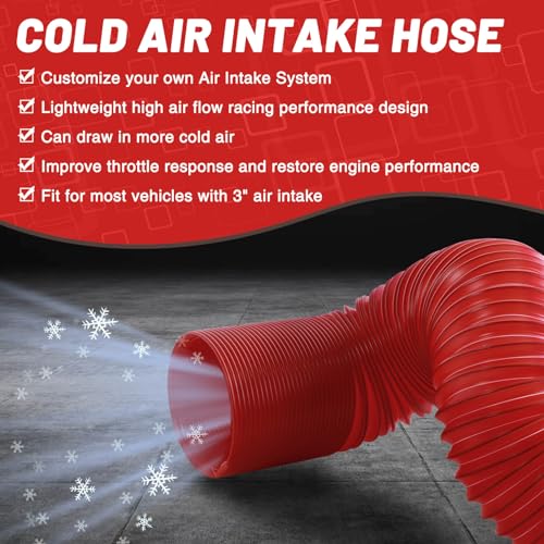 Image of 3 Inch Cold Air Intake Pipe: Universal Flexible Duct with Length from 10 inch to 40 inch for Customize Air Intake System Hose Tube (Red)