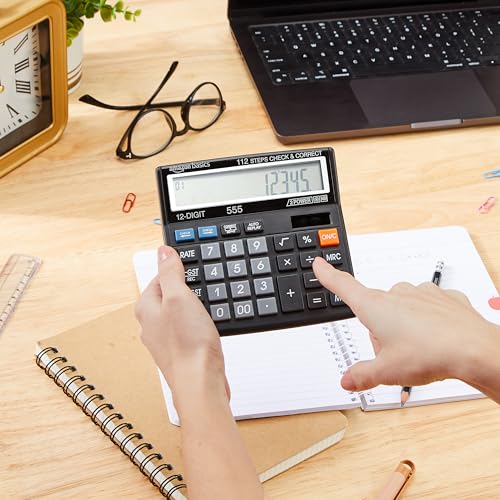 Image of Amazon Basics AB-555 12 Digits GST & Tax Calculator with 112 Steps Check and Correct, Basic Calculator, Black