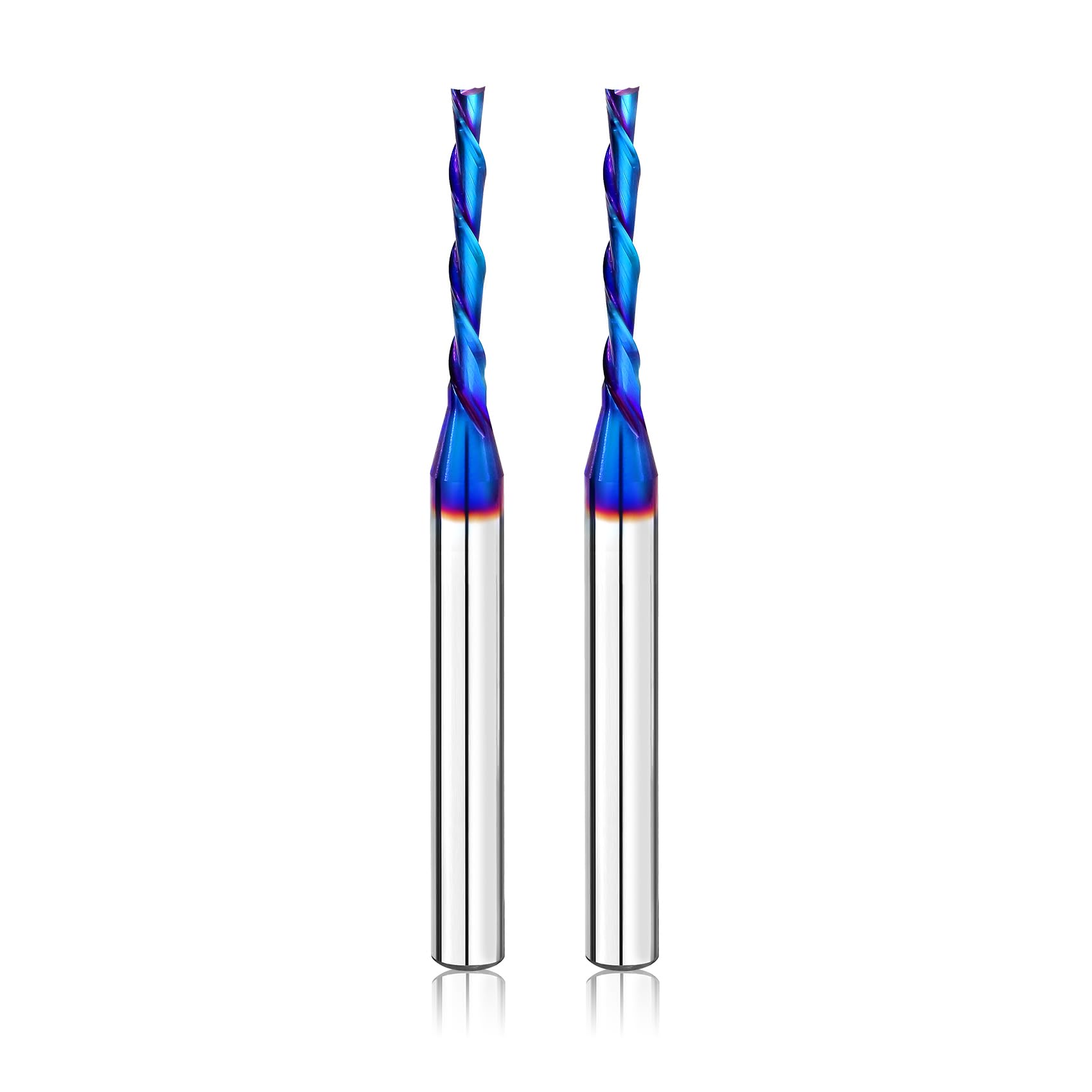 BGTEC Down Cut Spiral Router Bits 6.35 MM Shank Solid Carbide Nano Blue Coated End Mill Router Bit for Wood Carving Engraving Grinding Grooving(2pcs)