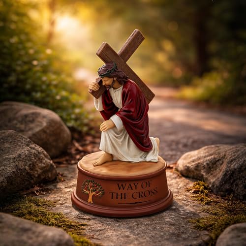 Way of The Cross Jesus Figurine Music Box,Christian Religious Collectible