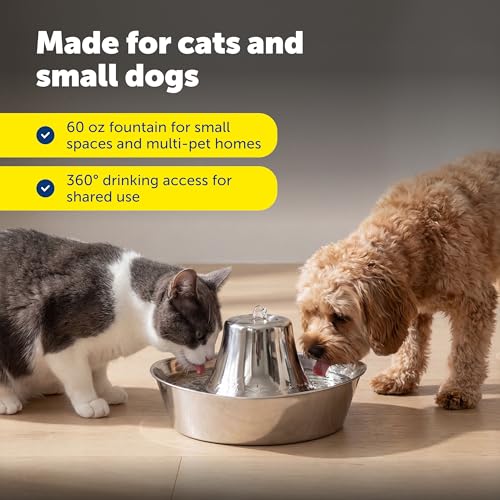 Image of Seaside Stainless Pet Fountain with Extra 12-Pack of Carbon Filters and | 60 Oz Capacity, 360-Degree Flow, Triple-Filter with 2.5x More Activated Carbon, Scratch /Rust-Resistant Stainless Steel