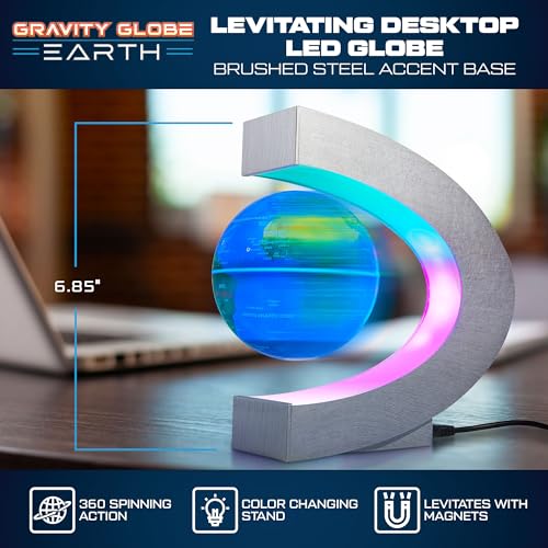 USA Toyz Gravity Globe Earth Ball and C Frame Set - Magnetic Levitating Lamp with Multicolor LED Lights, Spinning Rotating Floating Globe for Desk, Stand Compatible Gravity Planets