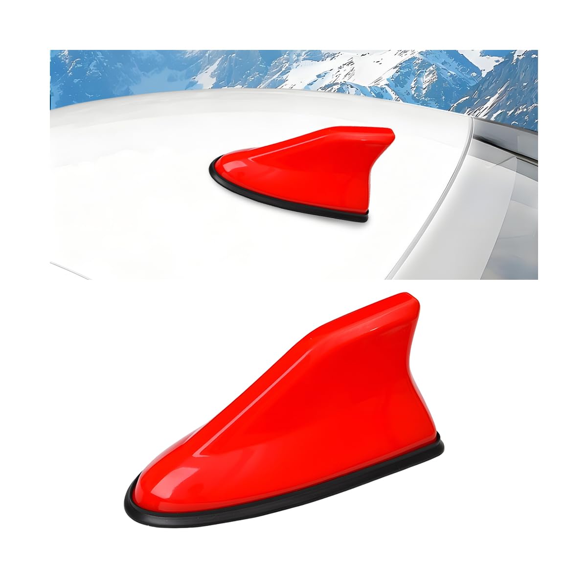 Car Shark Fin Antenna Cover, Vehicle Top Roof Aerials AM FM Radio Signal Base with Adhesive Tape, Automotive Shark Antenna Replacement Accessories, Universal for Truck Motorcycle RV (Red)