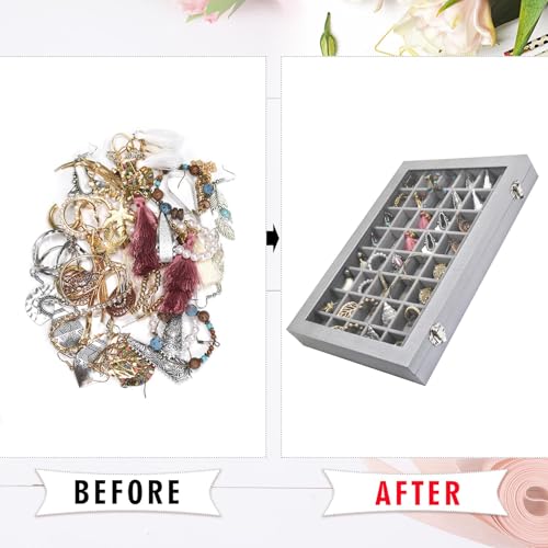 Siveit Jewelry Tray Organizer Box 48 Grid Jewelry Display Organizer Box With Transparent Lid Rings Earrings Necklaces Pendants Display Box Suitable For Women And Girls thumb #4