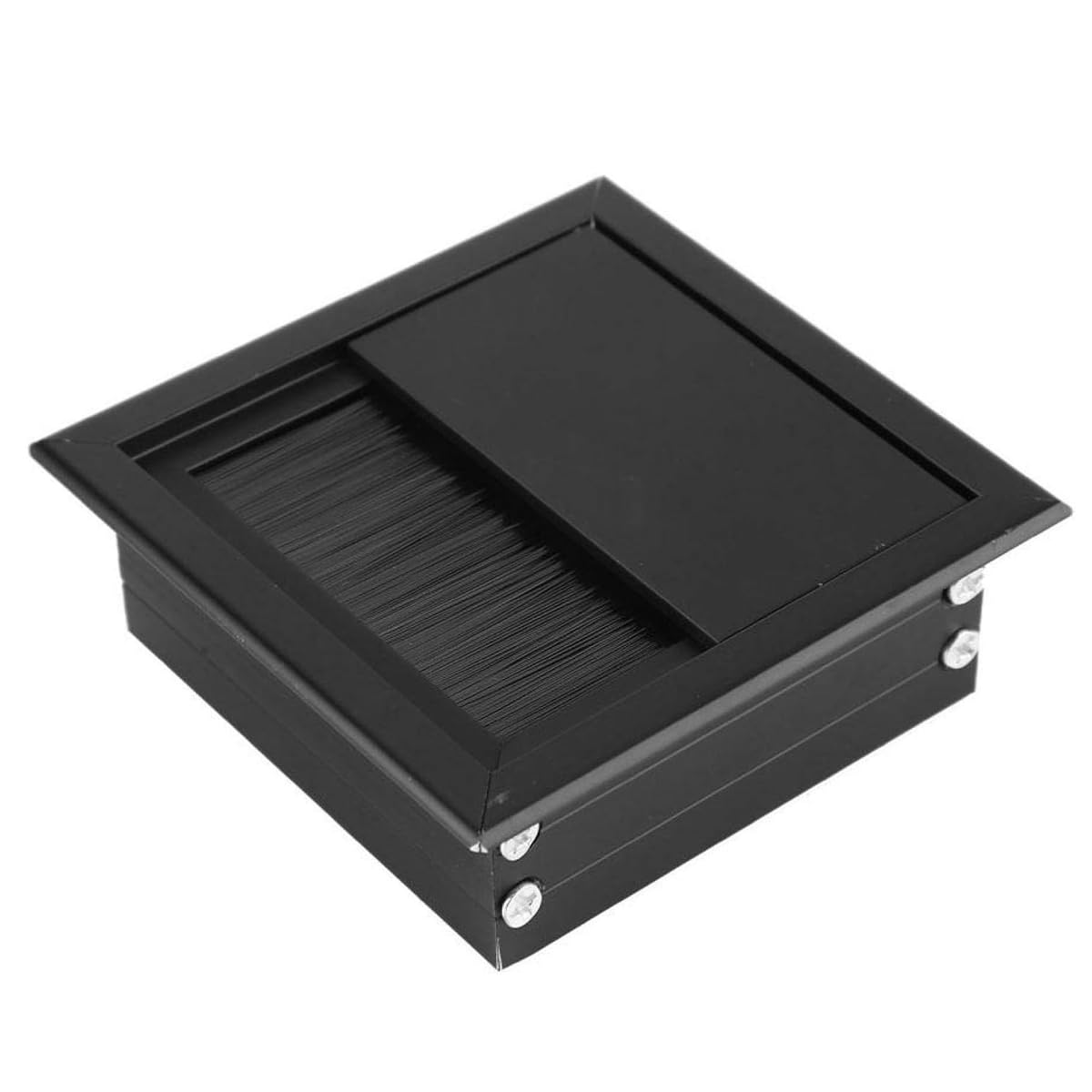Durlo Table Desk Rectangle Aluminum Alloy Wire Cable Grommet Hole Cover, 80X80mm Brush Wall Plate Double Rectangle Wire Cable Hole Cover with Brush