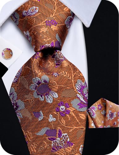 Image of YourTies Silk Paisley Floral Tie and Pocket Square Cufflinks with Lapel Pin Sets for Men 5PC Wedding Party