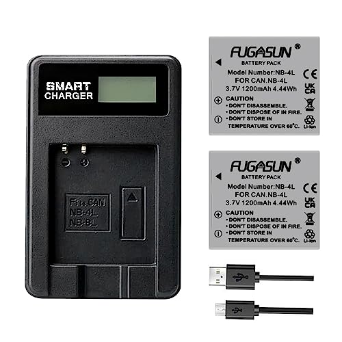 2 Pcs 1200mAh NB-4L NB4L Battery with LCD Single Charger for Canon IXUS 50 55 60 65 80 75 100 I20 110 115 120 130 is 117 220 225