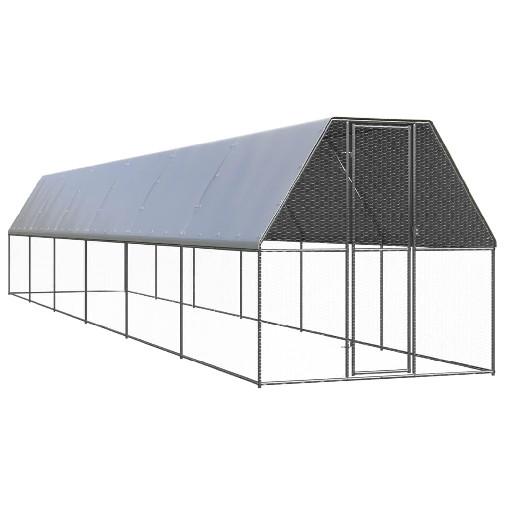 Zewnętrzna klatka dla kurcząt z ocynkowanej stali, 2 x 12 x 2 m, z wodoodpornym dachem i zamkiem, stabilna wylewka dla kur, królików, świnek morskich, gryzoni, ogrodu i balkonu