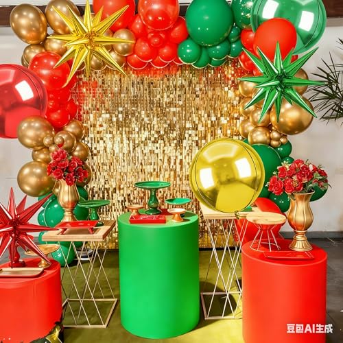 Image of 6pcs 22 inch Red Green Gold Star Balloons and 4D Large Foil Balloons, Red Green Star Balloon Gold 4D Foil Aluminum Balloon For Christmas Birthday Baby Shower Party Wedding Anniversary Engagement Decor