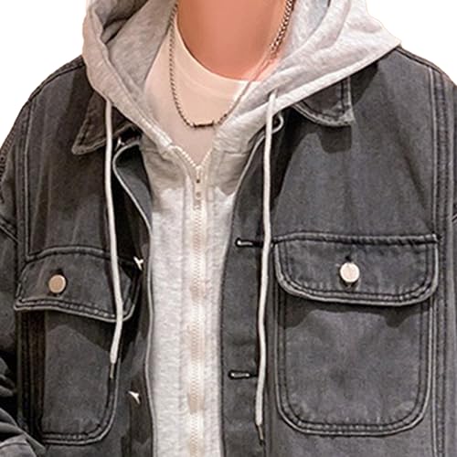 JEShifangjiusu Mens Denim Cargo Coat with Pockets Zip&Button Japanese Autumn Jacket Fake 2 Pieces Hoodie Jackets4