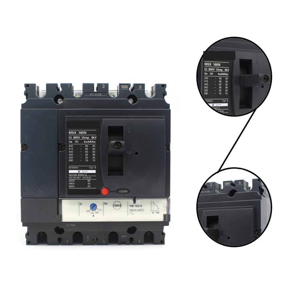 POWTAXBJGD MCCB 3P 4P Breaking Capacity Adjustable 120A 160A MSX-160N Moulded Case Circuit Breaker(4p,125A)