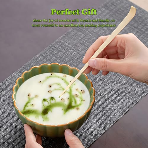 Juego de 6 batidores de matcha, batidores de bambú hechos a mano, pala de té tradicional, cuchara de matcha y soporte de batidor de cerámica esmaltada, regalos de matcha para principiantes