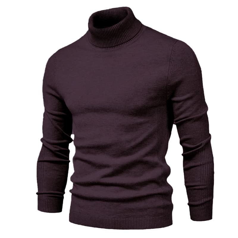 Maglione Uomini Casual A Colori Solidi Pulluver Pullover Calda Maglione A Singhiozzo Aderente Autunno E Inverno-Maroon,M
