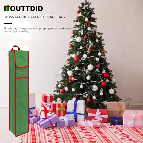 OUTTDID Wrapping Paper Storage Bag 31", Gift Wrapping Paper Organizer Storage Containers with Pocket for Crafts Poster Tools, Christmas Wrap Paper Holder fits for 9 Standard Rolls, Green by OUTTDID - Image 5