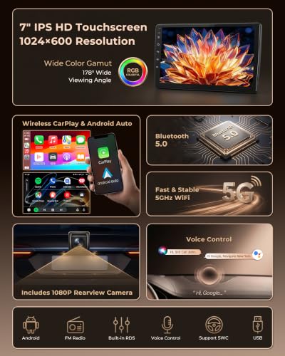 Image of Car Stereo Radio for Ford F150 2004-2008 | 7'' HD Touchscreen Head Unit with Carplay Android Auto GPS Navigation 5GWIFI FM RDS SWC Backup Camera