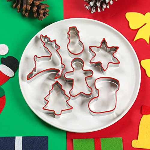Crethinkaty Christmas Cookie Cutter Set - 6 Pieces Stainless Steel Cookie Cutters With Soft Silicone Edge Gingerbread Man,Christmas Tree,Reindeer,Snowflake,Snowman And Christmas Stocking For Biscuit #TOP5