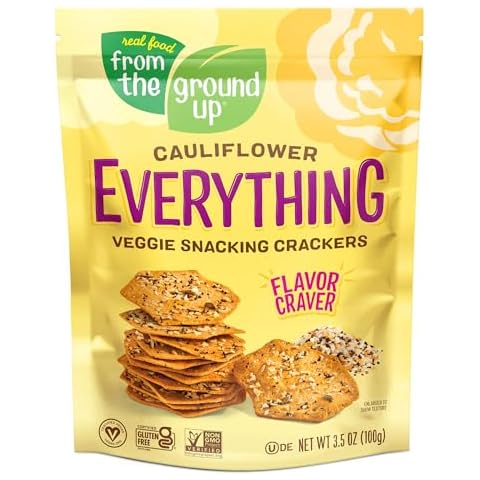 Real Food From The Ground Up Cauliflower Snacking Crackers - 6-Pack Snack Bags (Everything) Cover