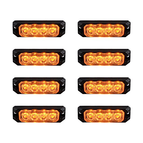 8pcs 4-LED Amber Warning Light 20W LED Work Light Ultra-thin 11 Mode Car Emergence Strobe Light Bar