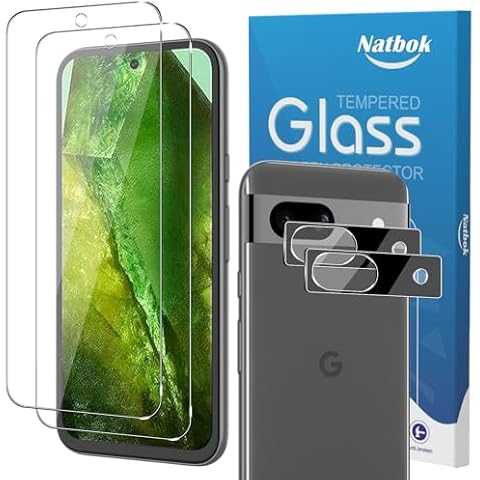 Natbok 2+2 Pack for Google Pixel 8a Screen Protector with Camera Lens Protector,Full Coverage 9H Tempered Glass Film,HD Clear Scratch Resistant,Bubble-Free for Pixel 8a Screen Protector Cover