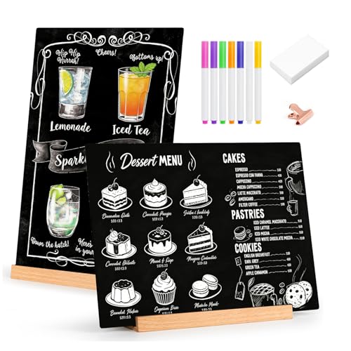 Kivsty Tabletop Chalkboard with Wood Stand - 2 Pack, 8 x 12 Inch Double Sided Blackboard Food Signs Menu Message Boards for Coffee Bar, Lemonade Stand, Party Decoration - Slant Back
