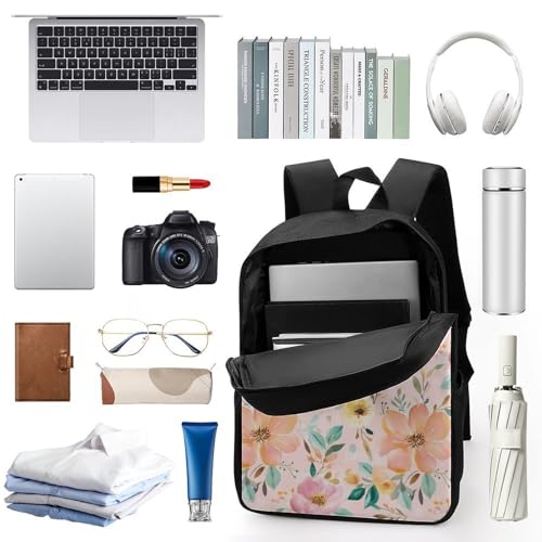 Watercolor Floral 17 Inch Backpack Classic Travel Daypack with Adjustable Shoulder Straps for Men Women3