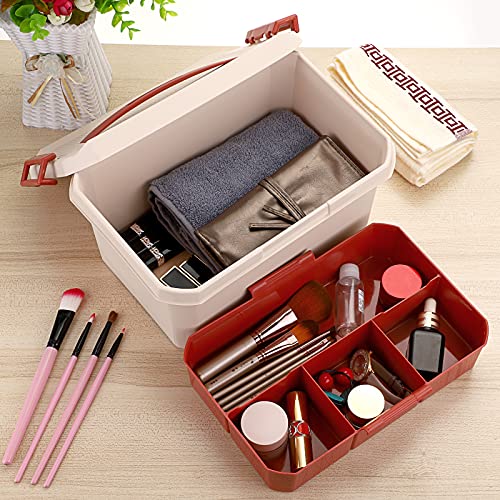 Btsky Plastic Storage Box& Carry Box, Plastic Multipurpose Portable Tool Box Sewing Box Organizer With Removable 4 Compartments Tray And Locking Lid & Handle Pink #TOP5