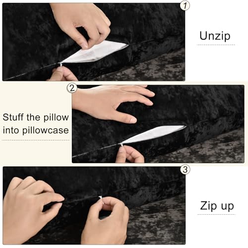 PHF Truly Velvet Zippered Body Pillowcase, No Insert, 1 Pack Ultra Soft Breathable Pillow Sham Cover with Zipper, 20"X 54" Long Luxury Cozy Warm Fuzzy Flannel Body Pillow Case, Black by PHF - Image 5