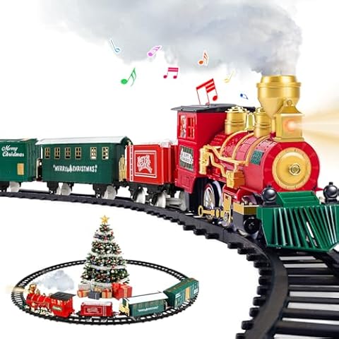 Gloween Train for Christmas Tree, Christmas Train Set for Under The Tree, Electric Train Toy with Steam, Light and Sounds, Great for 3 4 5 6 7 8 Year Old Kids Toddler Boys Girls - S1 Cover