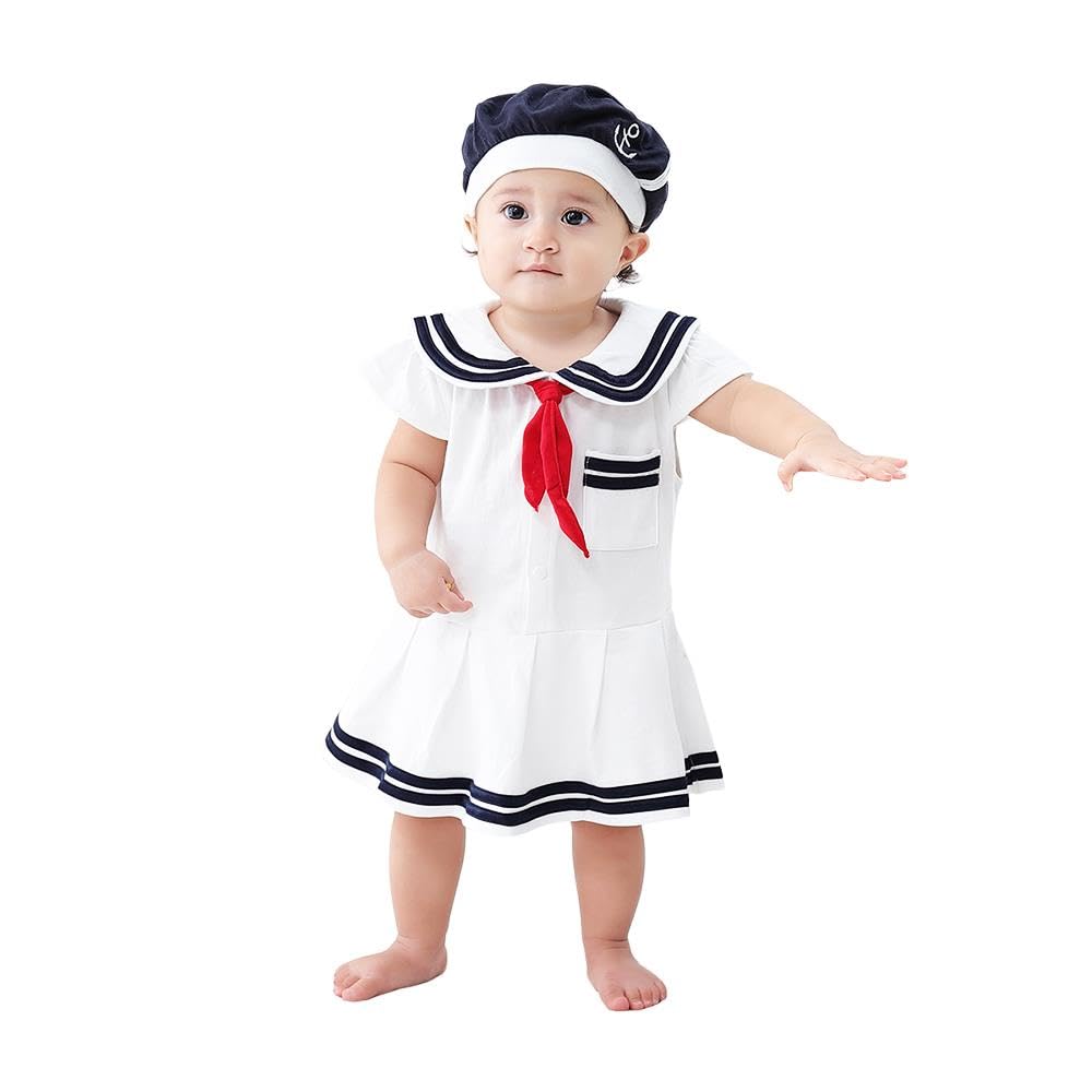 Lito Angels Matrosin Kostum Baby Madchen Onesie Kleid mit Hut Marine Outfit Kinder Karneval Fasching Halloween Verkleidung Kleinkind