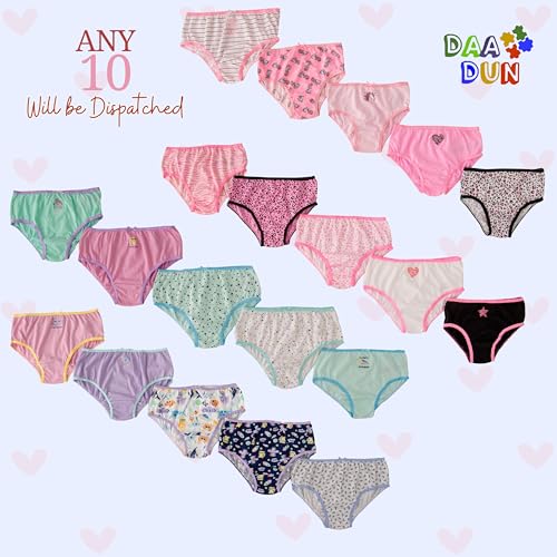 Image of Girls 100% Pure Cotton Briefs Panties (Pack of 10) | Soft Breathable Skin-Friendly Underwear for Kids | Comfortable Elastic Waist Innerwear for Girls | Multicolor Assorted