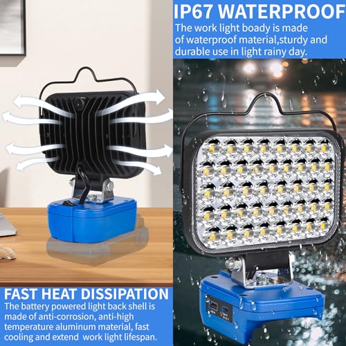 Image of Cordless LED Work Light Compatible with Kobalt 24V Battery, 90W 7000LM Battery Powered Flood Light with USB & Type-C, Low Voltage Protection for Garage Outdoor Job Site Lighting (Tool Only)