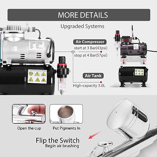 VIVOHOME Airbrush Kit with Professional 1/5 HP Compressor and 0.3mm Dual Action Gun