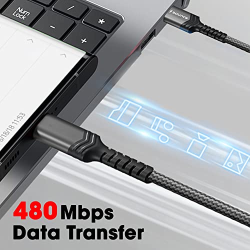 Image of Sounce Type C 3A (60W) Fast Charging Cable Braided Cable for Mobile, Laptop, Tablets & Other C Devices - Supports PD Tech & QC 3.0, 480mbps Data Transfer Speed, 5 Feet (1.5M), Black