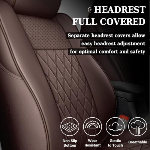 Image of Coverado Tacoma Seat Covers Full Set, Faux Leather Seat Covers Custom Fit for 2016-2023 Toyota Tacoma Double /Crew Cab Base Prerunner SR5 Limited TRD Sport Interior Covers (Brown)