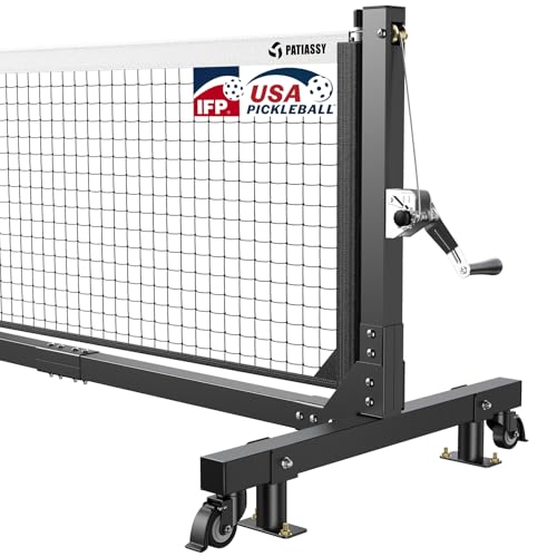 Patiassy Tournament-Grade Pickleball Net, IFP/USAPA Standards Regulation Size, Rust-Resistant Aluminum Frame with Hand-Crank Tension System for Semi-Permanent or Mobile Court Use