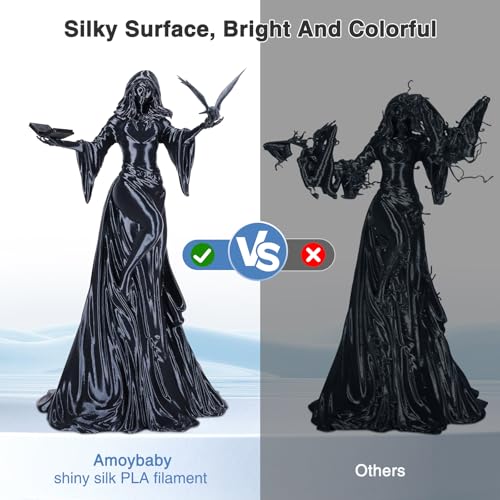 Image of Black Silk PLA Filament Bundle 1.75mm 3D Printer Filament, 2kg Spool (4.4lbs), Dimensional Accuracy + /- 0.03 mm, Fit Most FDM 3D Printer (Silk Black 2-Pack)