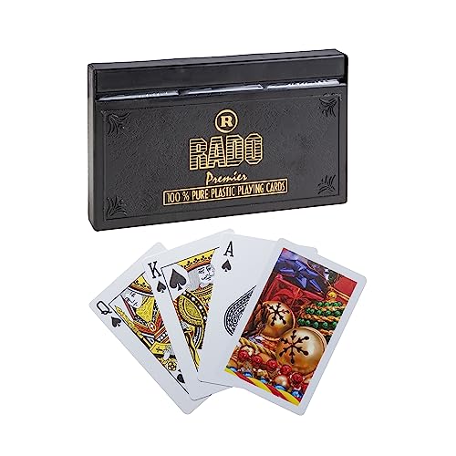 Image of RADO Switzerland Premier Plastic Playing Cards (Set of 12), Bridge Size, Multicolor Cards Packed in Three Piece PVC Containers, Cards for All Ages Used for Card Games, Poker and Rummy