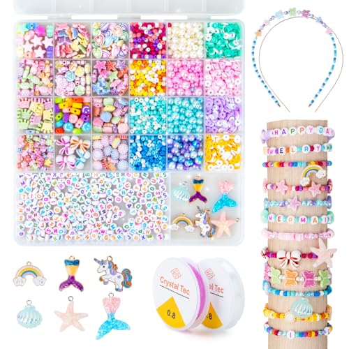 snookids 2200pcs Perles pour Bracelet, 32 Types Perle Enfant Kit Bracelet, Bijoux Jouet Enfants pour Filles de 5 à 12 Ans, Activité Manuelle Enfant, Cadeau Fille 5 6 7...