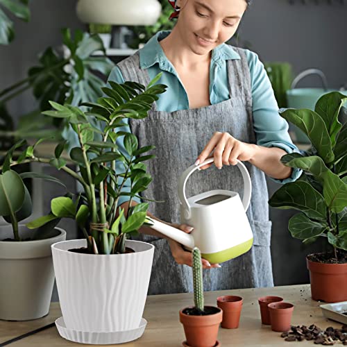 Whonline 6 Pack Plant Pots, 7inch White Plastic Flower Pots with Drainage Holes and Saucers, Large Planters for Indoor Plants Modern Decorative Planting Pots Outdoor
