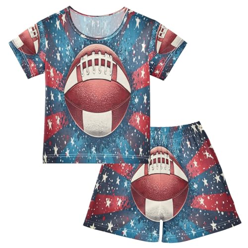 ALAZA American Football Blue Star Pajamas Set Short Sleeve Cotton Sleepwear Summer Pjs 2 Piece 5-14Y