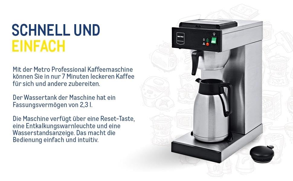 METRO Professional Filterkaffeemaschine GCT2001, 2.3L Wassertank, Isolierkanne (1.9L), Brühkontrollleuchte, Entkalkungswarnung, 2000W, inkl. 100 Papierfilter, silber – Bild 4