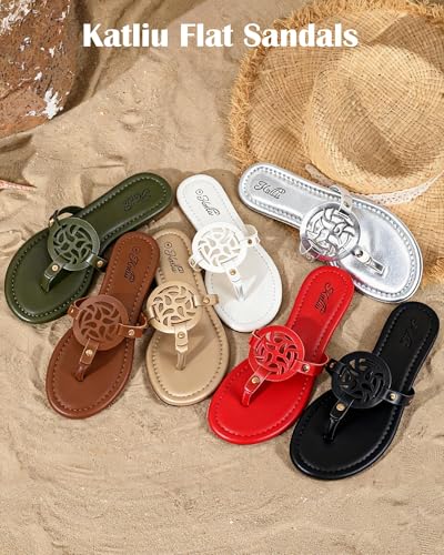 Image of katliu Women's Flat Sandals Flip Flop Sandals Comfortable Dressy Thong Sandals
